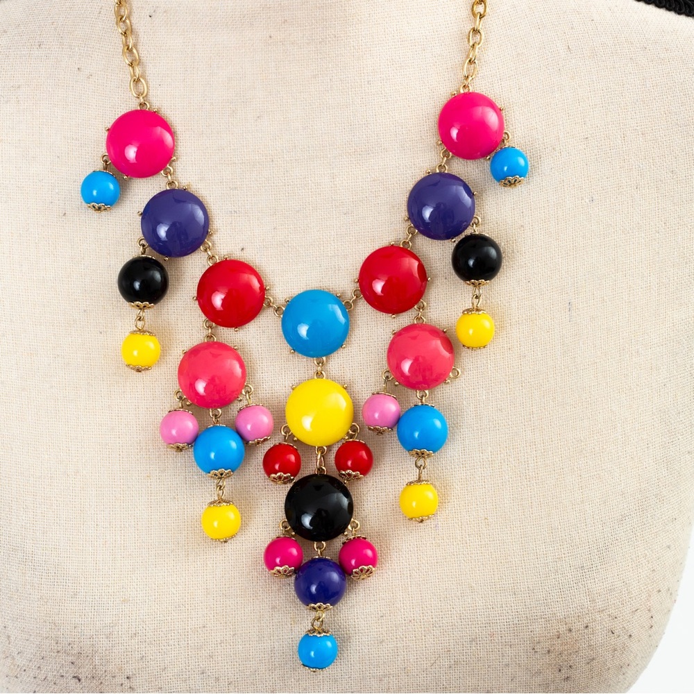 Statement necklace bib necklace multicolor stones Iman - Picture 2 of 15